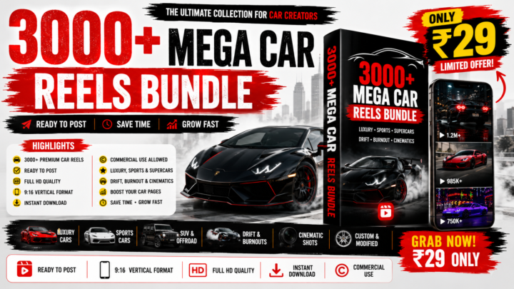3000+ Mega Car Reels Bundle | Premium HD Car Videos | Ready-to-Post Reels | Instagram, TikTok & YouTube Shorts | Commercial Use