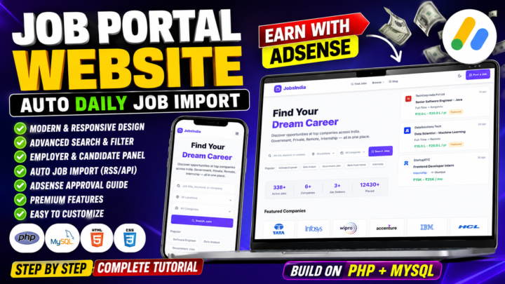 JobsIndia – Complete Job Portal Website Source Code with Auto Job Import, AdSense Ready, Employer & Candidate Panel (PHP + MySQL)